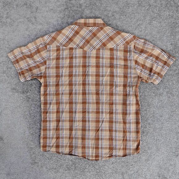 Luciano Baroni Shirt Men Large Brown Plaid Pearl Snap Short Sleeve Cotton Casual - Picture 5 of 8